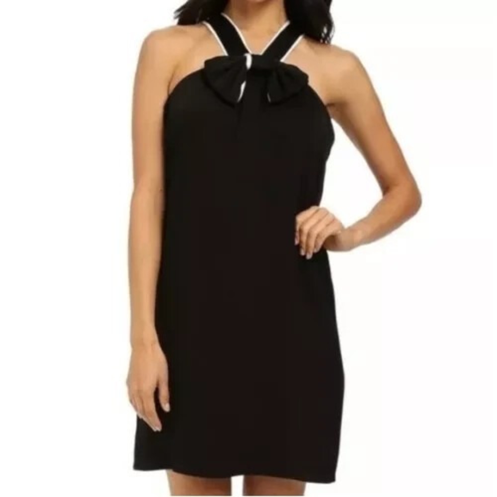 Shoshanna Anda Bow Halter‎ Dress sz 0 00 2 XS Black White Statement